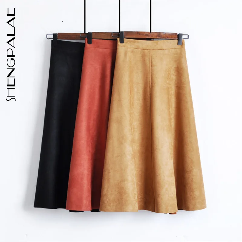 SHENGPALAE Faldas Mujer Moda Новая модная осенне-зимняя юбка женская однотонная замшевая Свободная Повседневная Уличная Женская юбка A882