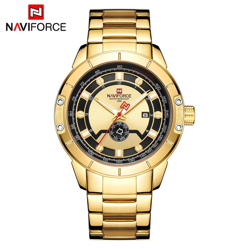 G G NAVIFORCE Топ люксовый бренд из нержавеющей стали спортивные водонепроницаемые мужские часы мужские s Модные золотые кварцевые наручные часы Relogio Masculino - Цвет: G G