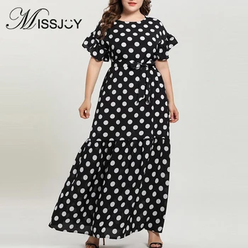 

MISSJOY Arab Lady Ruffle M-2XL Abaya Dubay Muslim women 2018 New loose temperament Casual O-Neck polka dot maxi elegant dresses