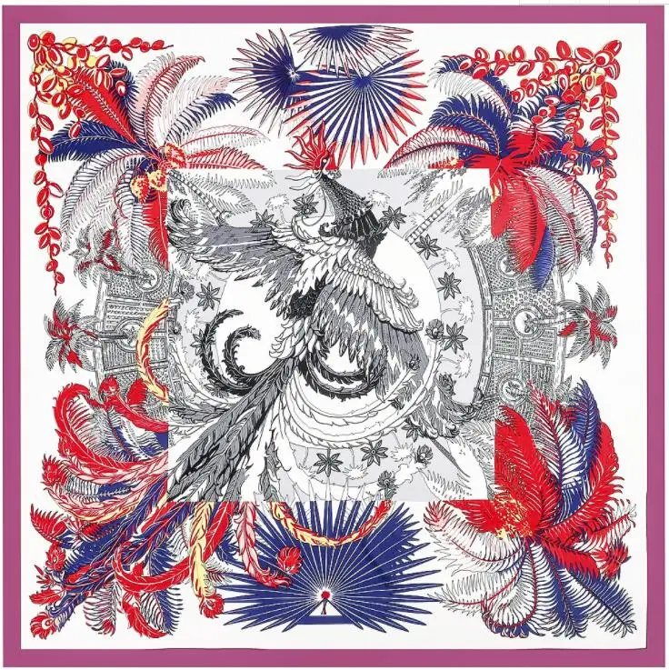 130cm New Phoenix Design Bandana Fashion Brand Scarf 100% Silk Square Scarf Shawl Women Kerchief Scarves For Ladies Hijab 3