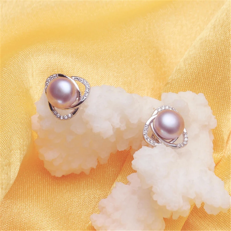 Dainashi Genuine Natural Freshwater Pearl Stud Earrings Fashion 925 Sterling Silver Cross Zircon Earrings for Women
