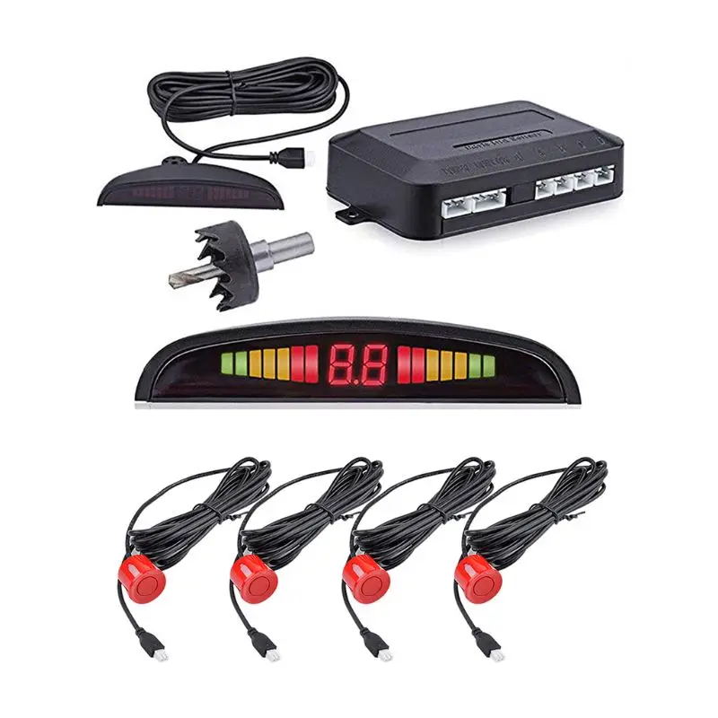 Автомобильный светодиодный датчик парковки, Парктроник, дисплей, 4 датчика s, система заднего вида U90C - Название цвета: Красный
