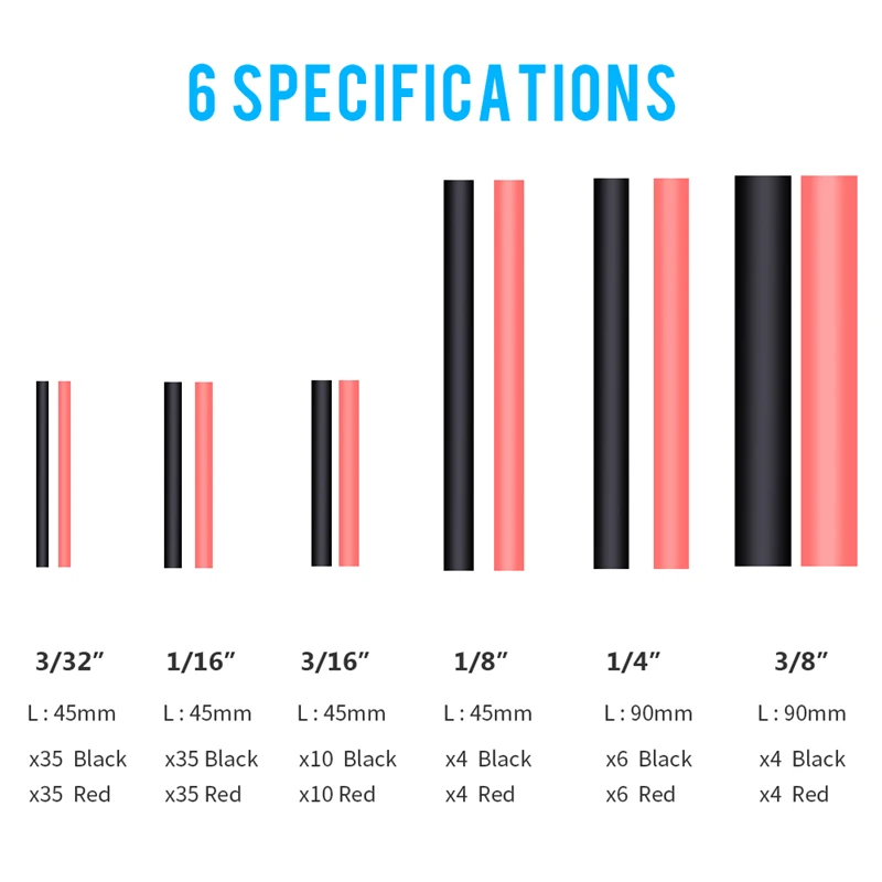 MICTUNING 270 шт 3:1 термоусадочные трубки Набор 6 размеров 2 цвета многоцелевой для DIY двойной стены клей трубка комплект с коробкой для хранения