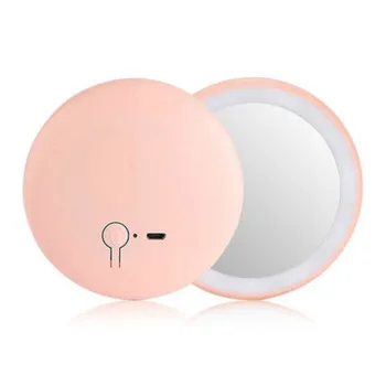 

Small 3X Magnifying Lighted Makeup Mirror Mini Round Portable LED Makeup Cosmetic Mirror Sensing USB Chargeable Makeup Mirror