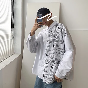 

2019 Winter New Korean Version Of The Loose Fashion Original Trend Personality Printing Men's Harajuku Couple Casual Shirt