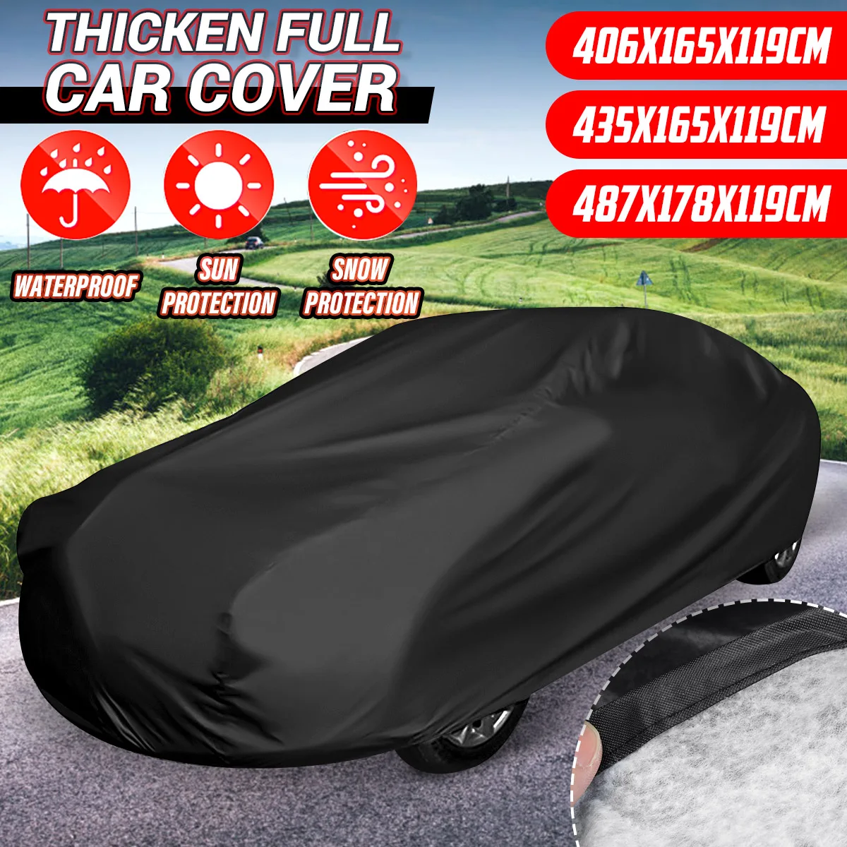 Winter Verdicken 2 Layer Heavy Duty Volle Auto Abdeckung Baumwolle Gefüttert Schnee Abdeckung Schwarz Wasserdichte Anti UV S/M/L Universal Auto Abdeckung