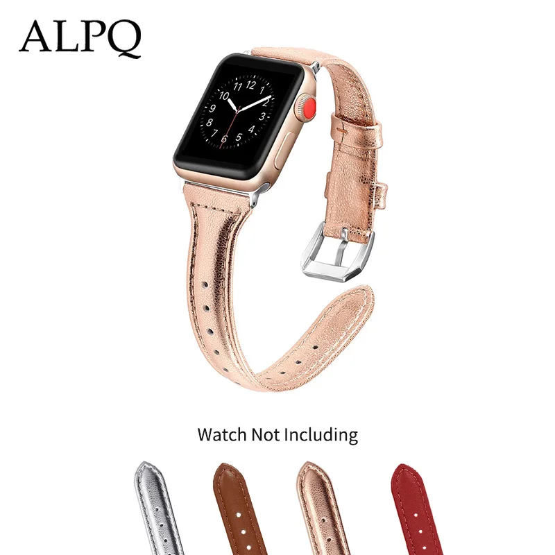 

ALPQ Band For Apple Watch Strap 38mm 40mm 42mm 44mm Slim Genuine Leather Women Replaceable Bracelet For iwatch Series 5 4 3 2 1