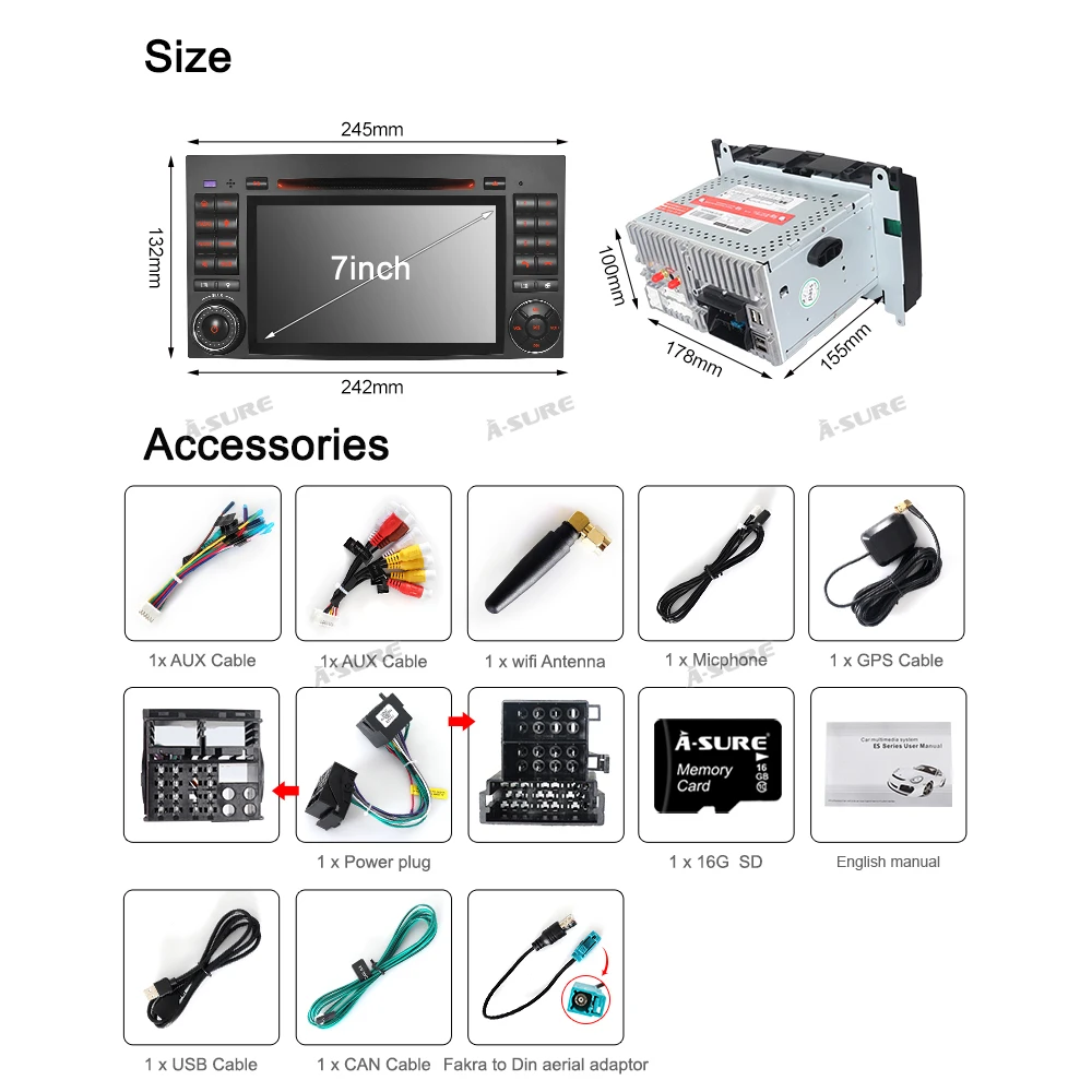 Excellent A-Sure 2 Din 8 Core 4G Android 9.0 Auto Radio GPS DVD Player Navigation For Mercedes-Benz A/B Sprinter Vito Viano VW Crafte 25