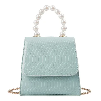 

Crocodile Pattern Pu Leather Crossbody Bags For Women 2019 New Totes With Pearl Handle Mini Chain Shoulder Messenger Bag Purses