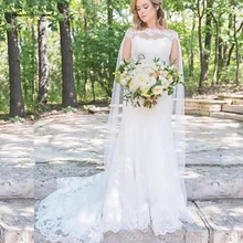 Lakshmigown кружевное, с аппликациями, из тюля длиной 2 м Свадебные накидки женские кейпы сексуальное свадебное болеро Femme с открытыми плечами Свадебные аксессуары