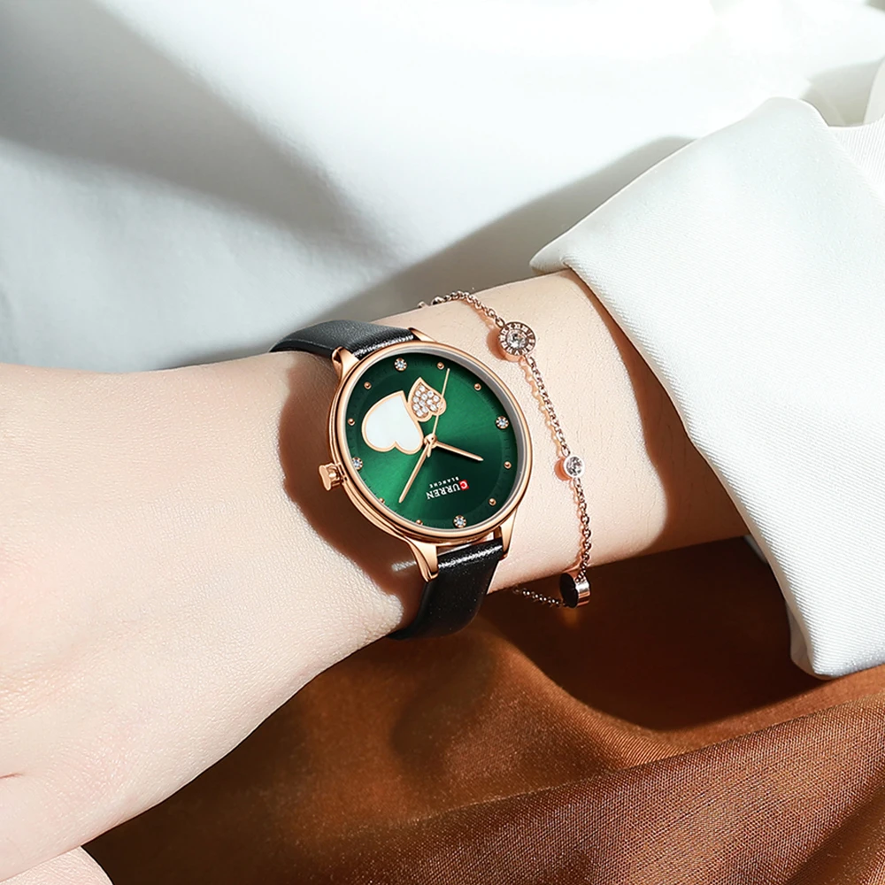 CURREN Women's Watches Top Brand Luxury Quartz Leather Wristwatch with Rhinestone Elegant Thin Clock for Female 2
