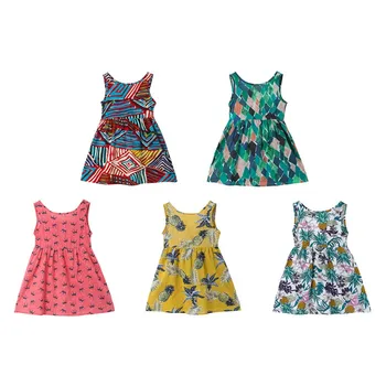 

New Kids Girl Sling Dresses Summer Chidlren Clothes Toddler Girls Dress 1-7Year Baby Cotton Sleeveless Floral Princess Dress