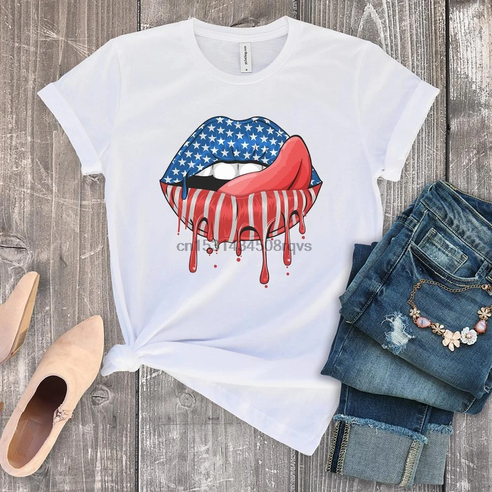 Женская футболка с американским флагом красная белая синяя 4 июля рубашка