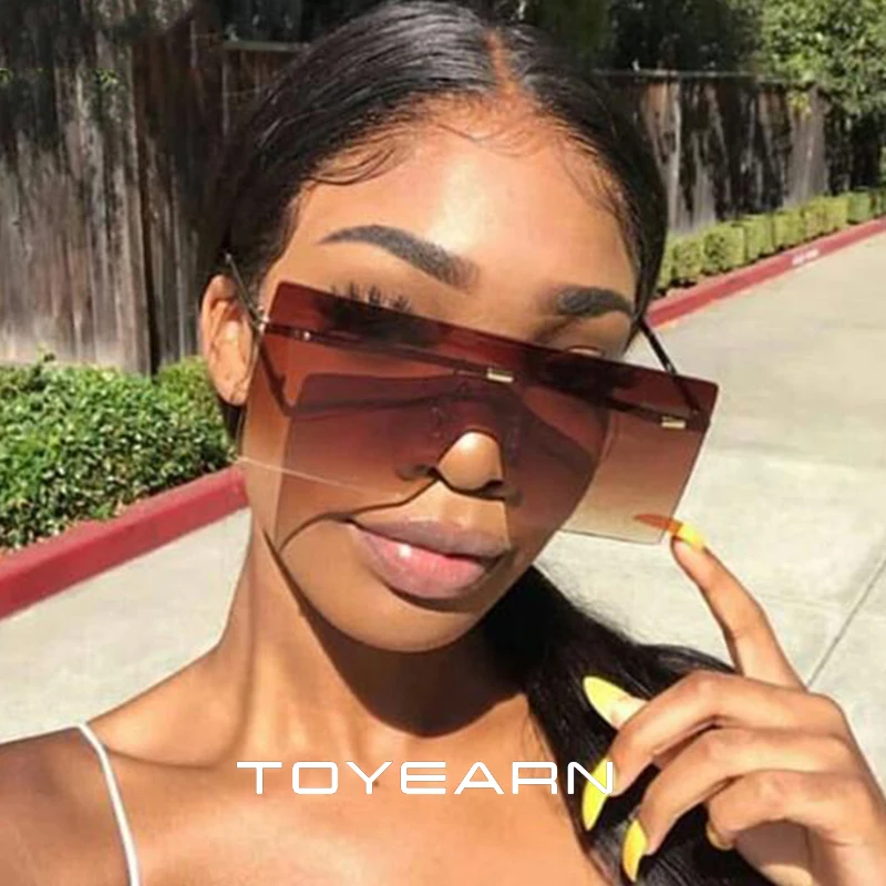 TOYEARN New Retro Oversized Square Sunglasses Women Vintage Sunglasses Luxury Brand Design Rimless Flat Top Eyewear UV400