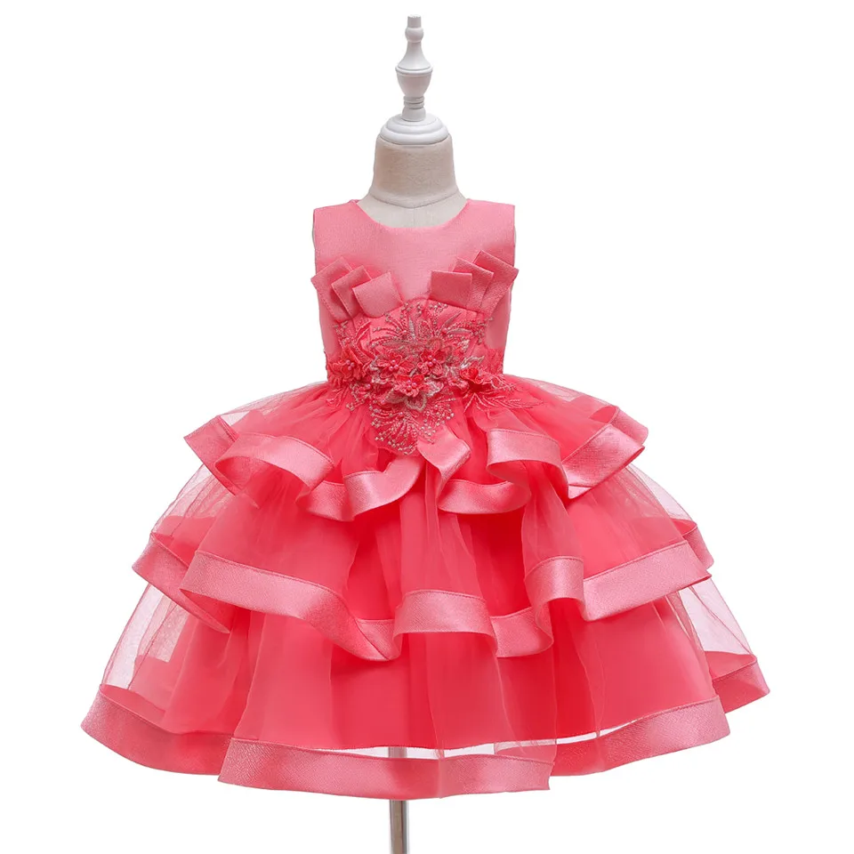 Платье принцессы с цветочным узором для девочек платье-пачка для свадьбы, дня рождения, платья для девочек возрастом от 1 года до 8 лет, Детский костюм новогодняя Детская одежда - Цвет: Rose red