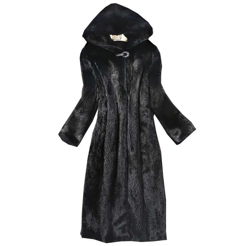 

S-6XL New Fashion Furry Coat women's Hooded Overcoat high imitation mink Fur Coat women's Mink Fur Coat Winter Women Clothing