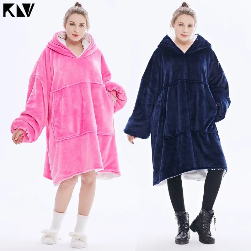 KLV, уличная Женская толстовка с капюшоном, толстовки, домашняя одежда, одеяло, теплые пальто, толстое флисовое ТВ одеяло, сверхмощный пуловер с капюшоном