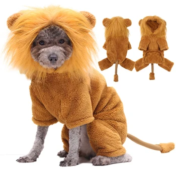 

Pet Dog Clothes Warm Flannel Lion Cosplay Winter Four-legs Hoodies Clothing For Puppy Dog Teddy