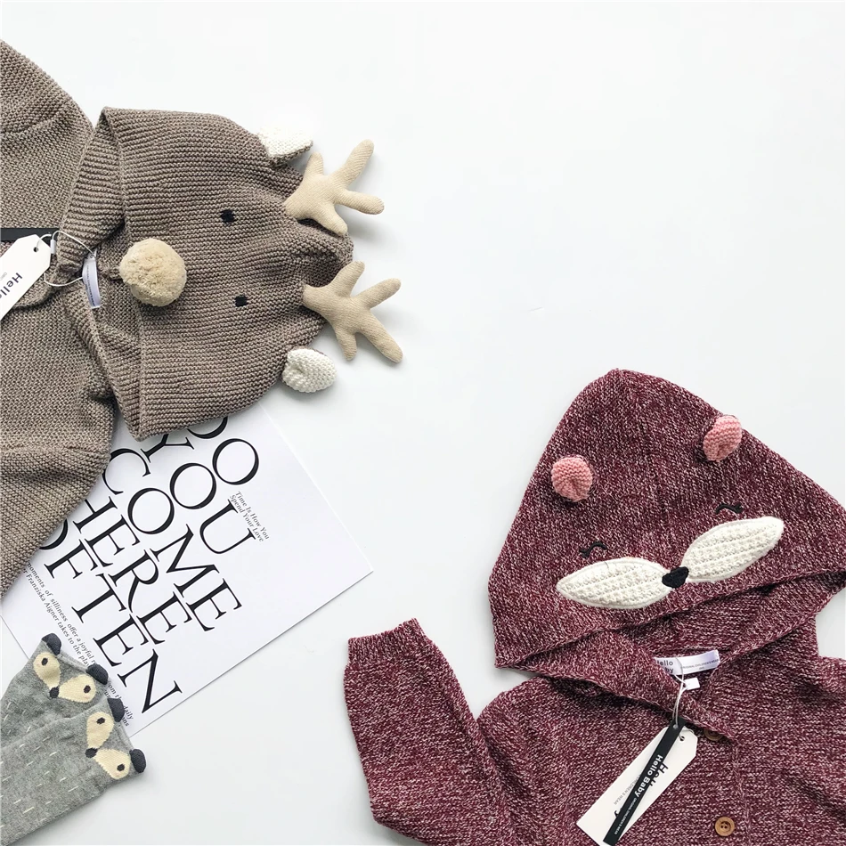 Spring Baby Boys Knitted Coat Baby Girls Outerwear& Coats New Cute Cartoon Knit Cardigan Kids Clothes Boy Girl Clothes