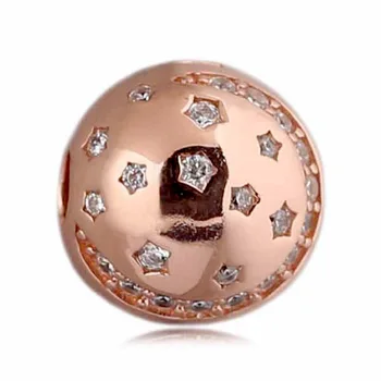 

New 925 Sterling Silver Bead Charm Rose Gold Crystal Twinkling Night Star Clip Stopper Beads Fit Pandora Bracelet DIY Jewelry