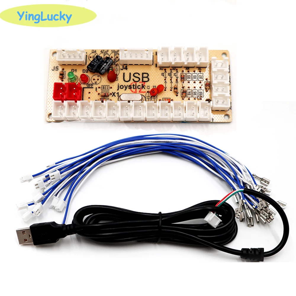 2 players zero delay Arcade USB Encoder for PC Arcade Joystick Toggle PCB with LED light wire 2.8mm or 4.8mm wire 