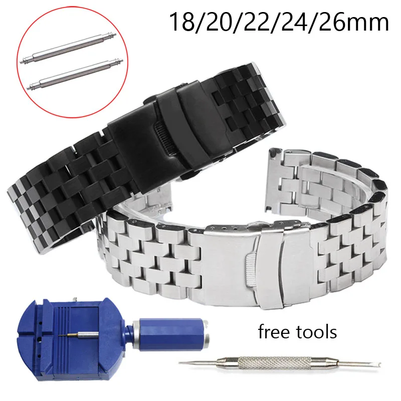 

Replacement Watch Strap 18mm 20mm 22mm 24mm 26mm Stainless Steel Watch Band Wrist Bracelet Double Lock Clasp Watchband Belt 5ZTK