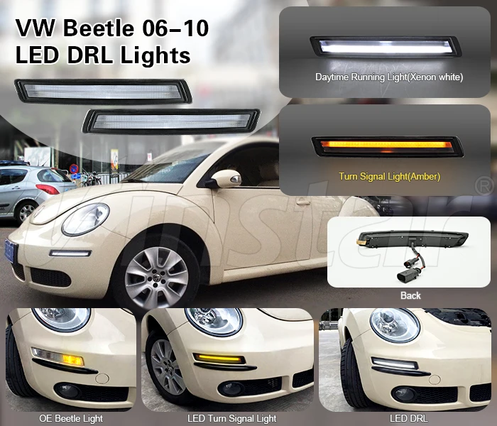 

WhiteLED day light for VW Beetle 2006-2010,Amber Turn Signal Lights Multi-Function