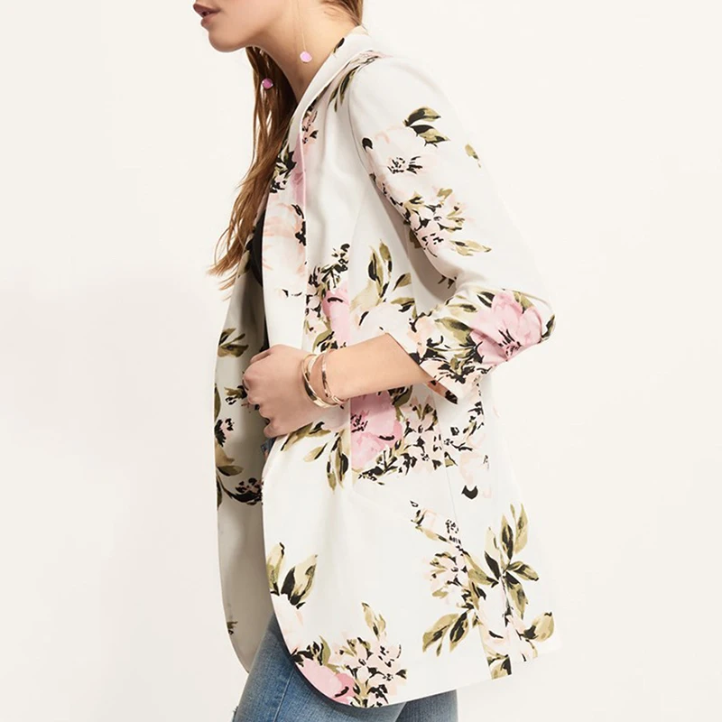 hunter-wish Women Lapel Blazer Suit Business Floral Coat Long Sleeve Jacket Outwear Office Lady