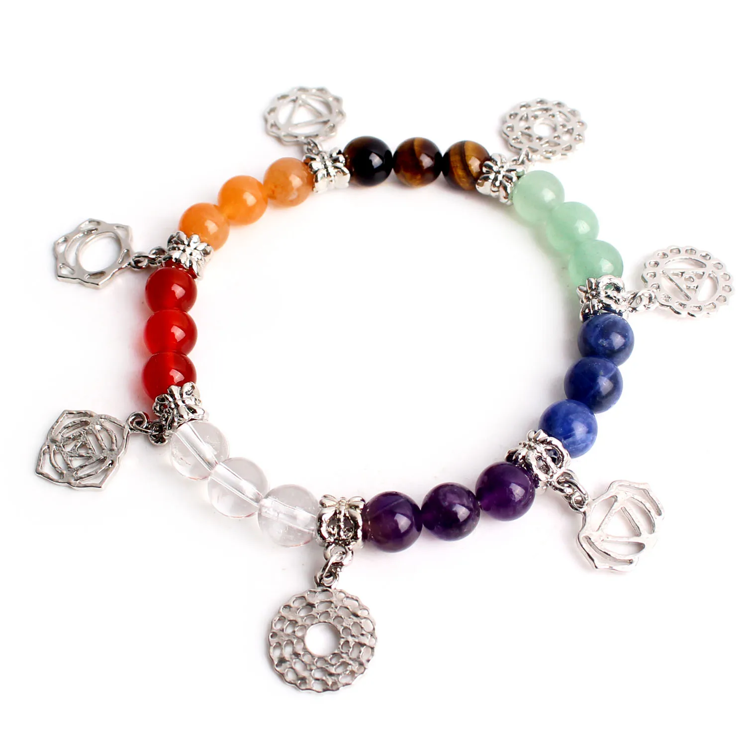 Красочные натуральные 7 Чакр рейки женские 8 мм браслеты каменные бусины из