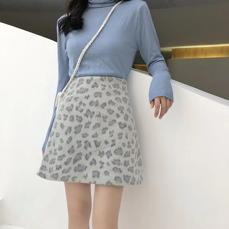 Женская осенне-зимняя новая юбка трапециевидной формы в стиле ампир, леопардовая юбка, короткая юбка в стиле ретро, мини-юбка выше колена, Женская юбка ML245