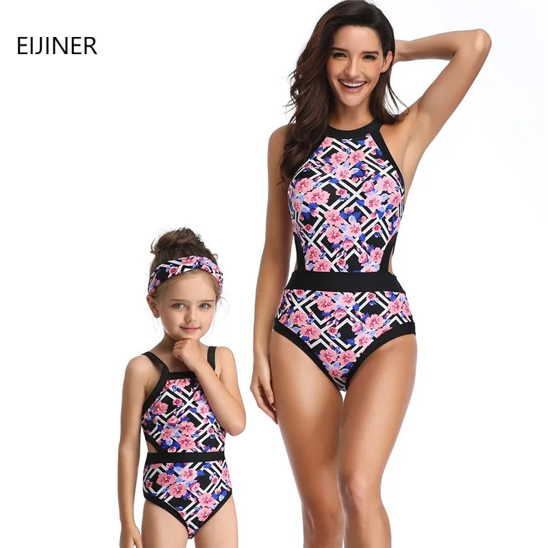 CYSINCOS/купальники бикини для мамы и дочки; детский пляжный купальник; Комплект для мамы и дочки; Семейные комплекты - Цвет: Pink