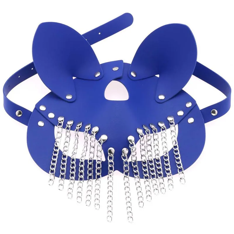 Women Sexy Mask Blindfold Tassels Chains Half face fox Cosplay Pu Leather Mask Halloween Party Masquerade Ball Masks Punk Collar