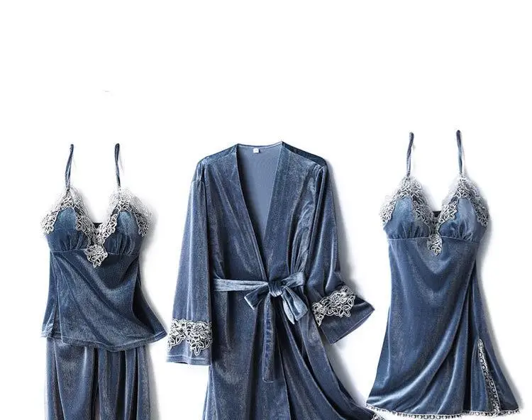 Feier/комплект из 4 предметов, банный халат, женское однотонное осенне-зимнее домашняя одежда для сна, Новое поступление, кружевное белье, мини-платье