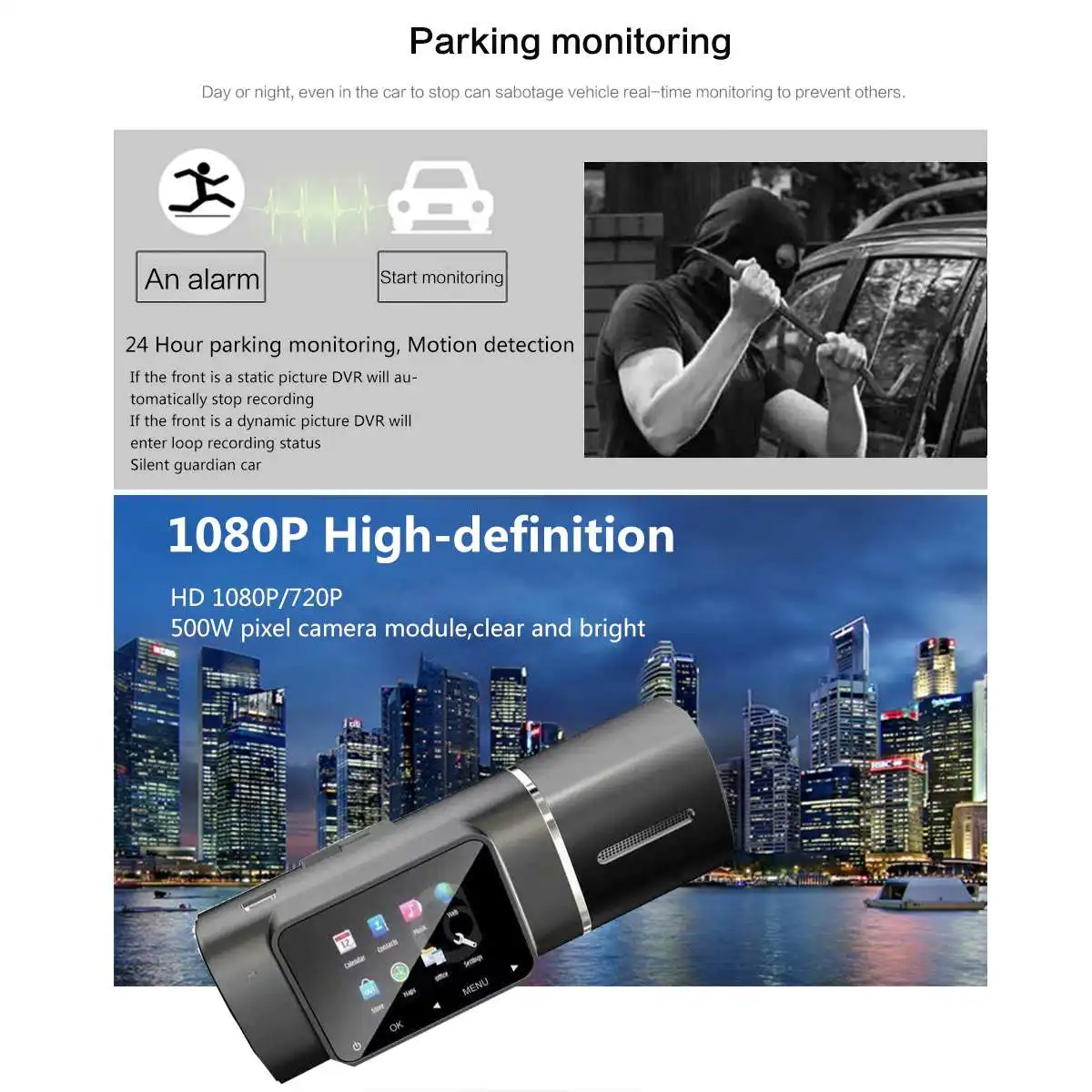 Сенсорный DVR Авто Регистратор 1080P ночного видения для транспорта, с двумя объективами, Автомобильный видеорегистратор, камера, видеорегистратор, встроенный микрофон, видеорегистратор