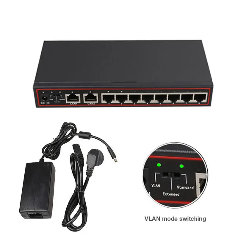 Diewu 10 Порты и разъёмы Spoe Ethernet сетевой коммутатор gigabit 10/100 Мбит концентратор 8 Порты Poe выключатель инъектор для Ip Камера(штепсельная Вилка стандарта США