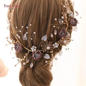 

TOPQUEEN Wedding Tiara Flower Bride Hair Jewelry Handmade Pearls Wedding Hair Accessories Bridal Tiara Bridal Headwear HP187
