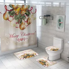 Товары, Рождественский золотой шар, коврик для ванной комнаты и занавеска для душа, набор из четырех предметов, поддержка, Прямая поставка