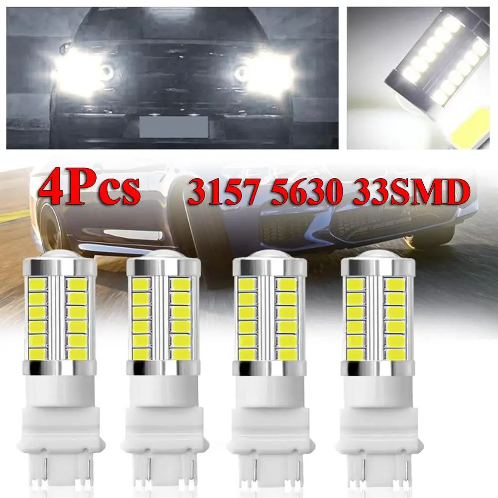 

SALE Factory Price 4Pcs White 3157 3457 3057 Signal 33SMD Backup Reverse Tail Turn LED Light Bulb Wholesale Quick delivery CSV