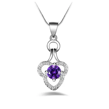 

Silver Color Jewelry European and American Pendant Necklaces Zircon Amethyst Pendants Girls Bithday Accessories