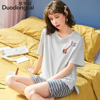 

Sexy ladies Home Wear Elegant Print Sleepwear Nightwear Casual Lingerie Loose Pajamas Pyjamas Suit Cute summer Sleepwear