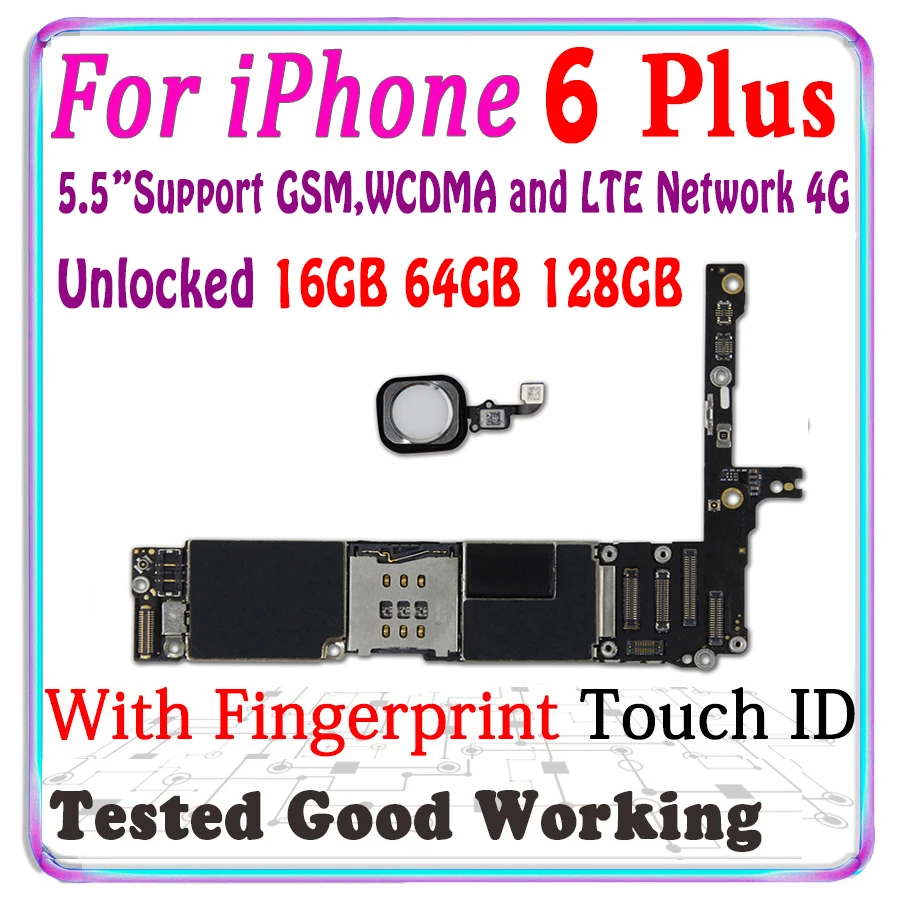 Материнская плата для iPhone 6 Plus разблокированная с Touch ID 5 дюйма 6plus логическая