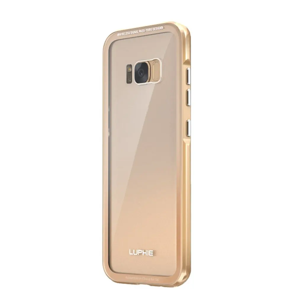 

Luphie Metal Frame Phone Case 9H Tempered Glass Back Cover Ultra-slim Phone Protective Cover For Samsung Galaxy Note8 S8 S8 Plus