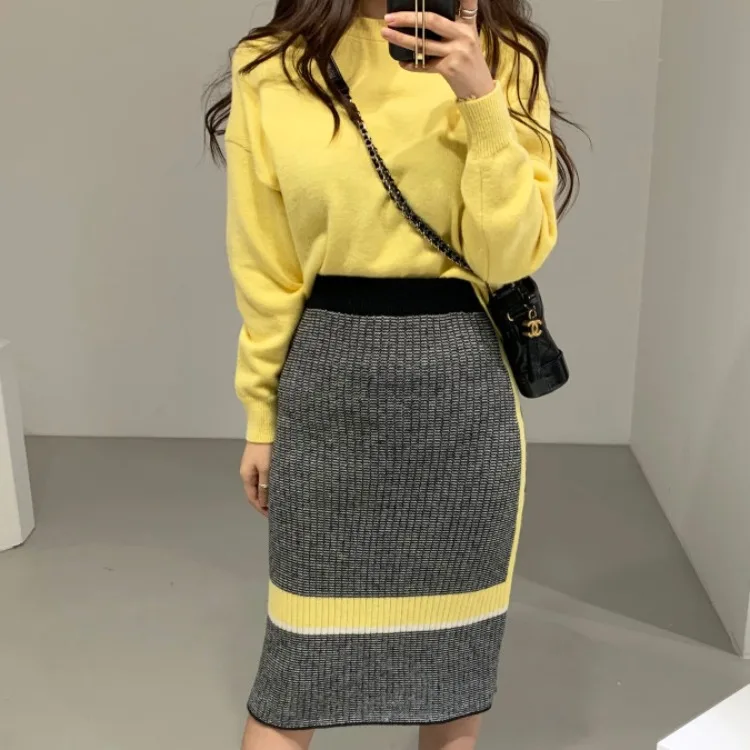 

Fashion Knit Loose-Fit Sweater Autumn And Winter Sexy Slimming Skirt Elegant Western Style Two-Piece Set Online Celebrity-WOMEN'