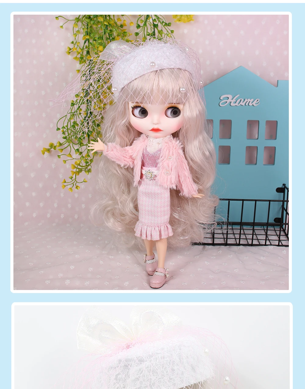 Neo Blythe Doll Pink Banquet Dress with Coat, Hat & Bag 3