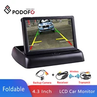 Podofo-Monitor LCD plegable para coche, sistema de aparcamiento con cámara inversa, 4,3 pulgadas, NTSC PAL