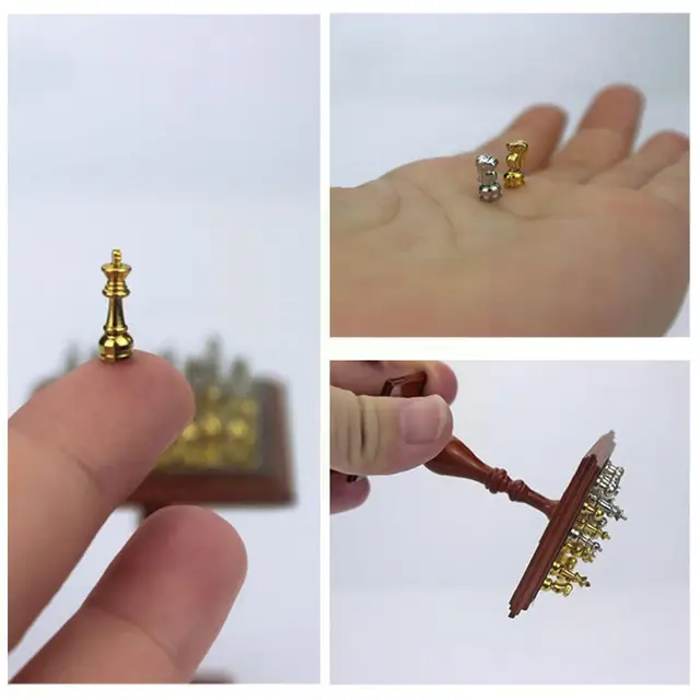 1:12 Miniature Magnetic Chess Table Set Mini Game Living Accessories Decoration Dollhouse House Board Room Plays Dolls Home G 6