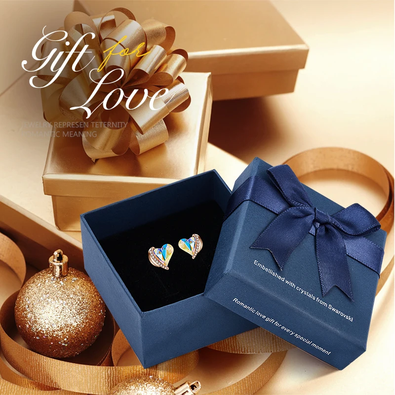Cdyle, женские золотые серьги, украшенные розовыми кристаллами от Swarovski, ангел, красивые серьги-гвоздики, ювелирные изделия на День святого Валентина, подарки для любви - Окраска металла: AB E1877D in box