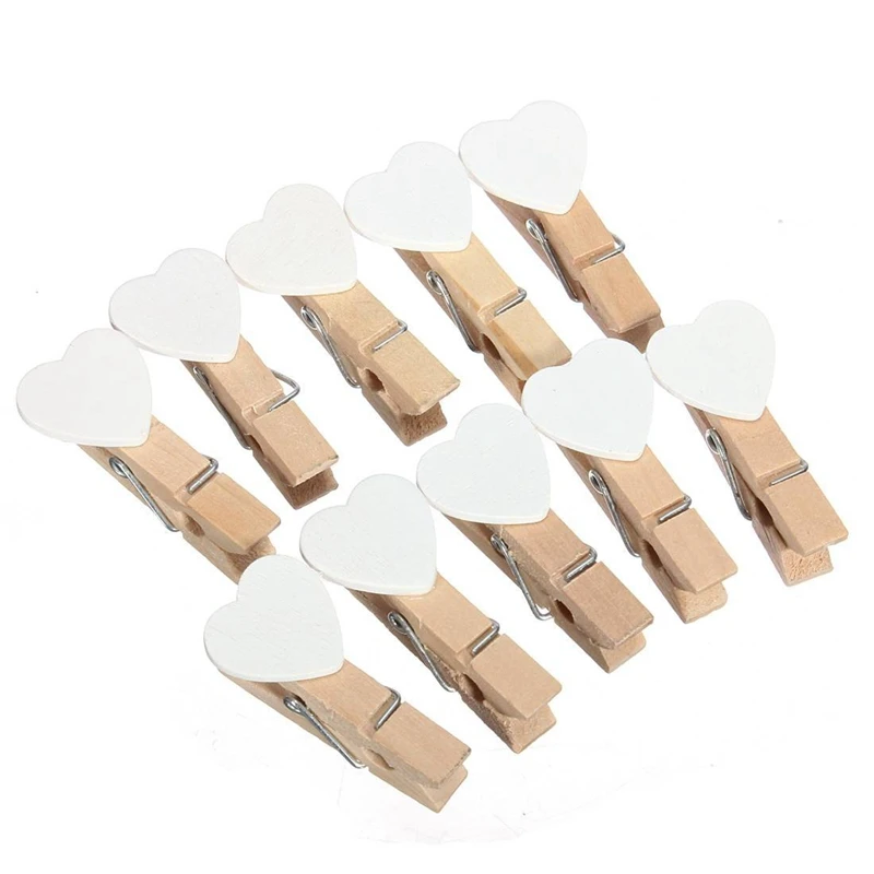

50 pcs 3.5cm mini heart wooden clothespin for Photo Paper Wooden House Decoration Entertainment creative White