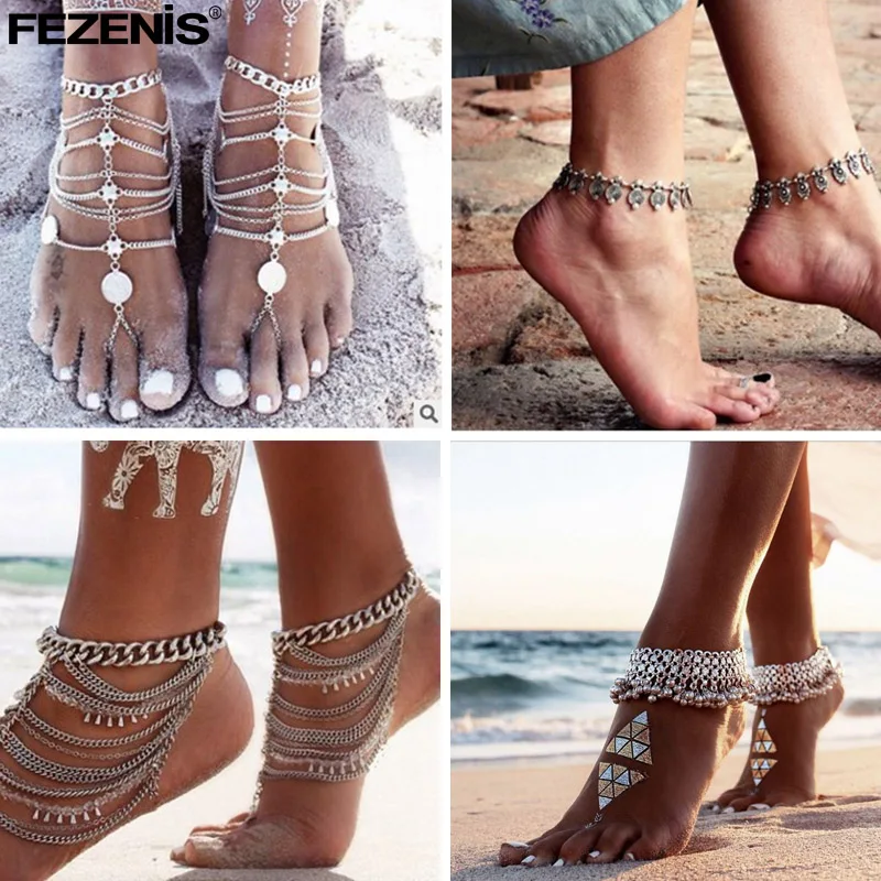 Boho Anklet for Women Antique Silver Color Leg Chain on the Leg Bohemian Ankle Bracelet Barefoot Sandals Beach Foot Jewelry Boho Anklet for Women Antique Silver Color Leg Chain on the Leg Bohemian Ankle Bracelet Barefoot Sandals Beach Foot Jewelry