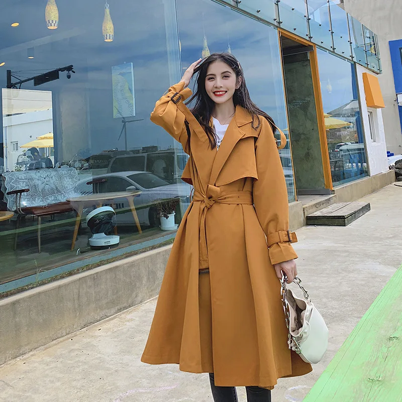 

Trench Coat Women's Mid-length 2019 Autumn New Style Popular Korean-style Loose-Fit Versatile Students Thin College Style Coat W